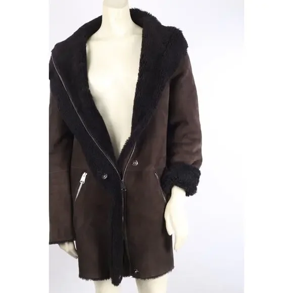 GOES Brown Suede Dyed Sheep Shearling Zip Winter Coat Size L